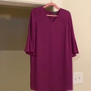 The Limited Violet V-Neck Purple Lined Dress w/Bell Sleeves - Size 6P